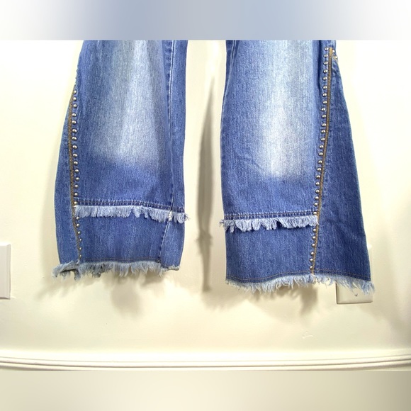 Vintage Frayed and Studded Wide Leg Denim Jeans Size 18 Faded Distressed Worn in - Picture 2 of 10